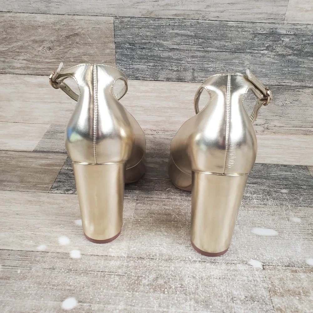 Nine West Plana 3 Womens Pumps Sz 6.5 M Metallic Gold Pointed Toe Ankle Strap